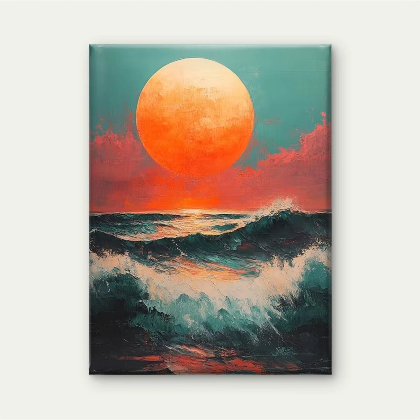 Bold Teal & Orange Sunset Ocean 60x90cm Metal Print Ready to Hang