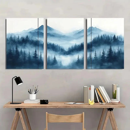 3pcs Misty Forest Triptych Foggy Shoreline Metal Print Ready to Hang Art