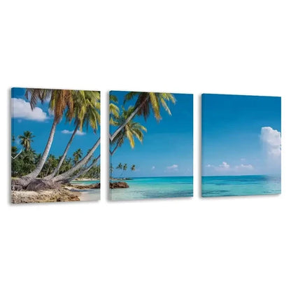 3pcs Australian Beach Waters & Palm Trees   Wall Art Set Canvas Framed 60x90cm - High Quality Print 100% Australian Made Wall Canvas Ready to Hang - Bella Home Decor