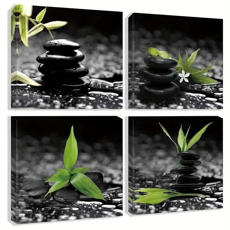 4pcs Life Green Plant Bathroom Wall Art Canvas Framed