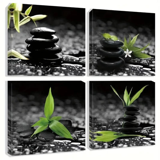 4pcs Life Green Plant Bathroom Wall Art Canvas Framed