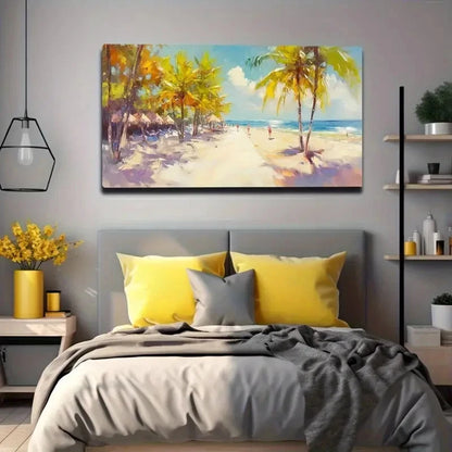 Tropical Beach Scene Palm Wall Art Canvas Office Home Room Framed 120x60cm