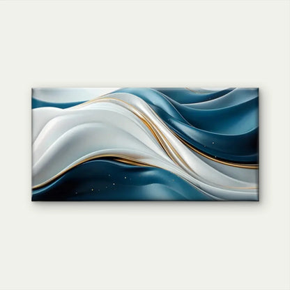Blue White Abstract Golden Wall Art Canvas Office Home Room Framed 120x60cm