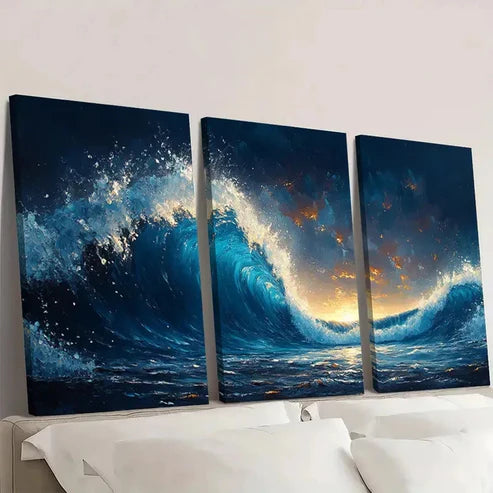 3pcs Ocean Waves Theme Decor DT  Wall Art Set Canvas Unframed - High Quality Print 100% Australian Made Wall Canvas