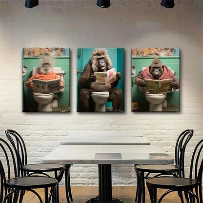 3pcs Funny Monkey Hilarious Décor Perfect Wall Art Set Canvas Framed 50x70cm - High Quality Print 100% Australian Made Wall Canvas Ready to Hang - Bella Home Decor