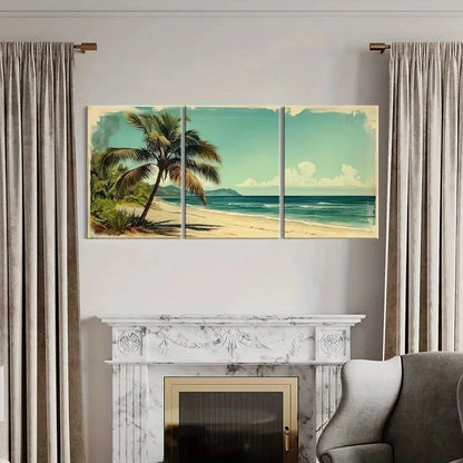 3pcs Palm Tree Ocean View Tropical Beach Metal Print Ready to Hang Art - Bella Home Decor
