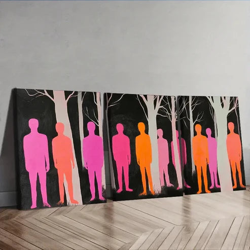 3pcs Featuring Pink Figures in a Forest Wall Art Canvas Unframed - High Quality Print 100% Australian Made Wall Canvas
