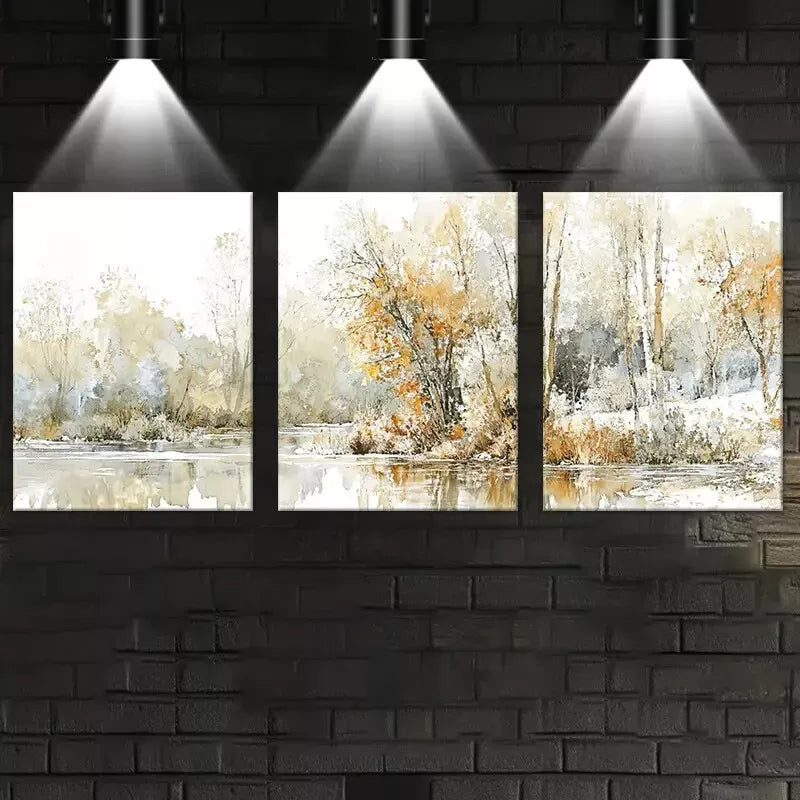 3pcsBeautiful Trees & Water Reflection Autumn Art Set Canvas Framed 50x70cm - High Quality Print 100% Australian Made Wall Canvas Ready to Hang