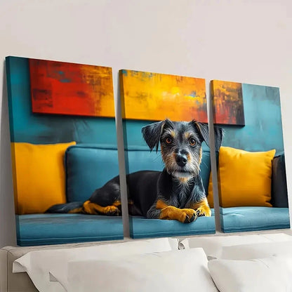3pcs Black Dog with Orange Paws g  Wall Art Set Canvas Framed 60x90cm - High Quality Print 100% Australian Made Wall Canvas Ready to Hang - Bella Home Decor