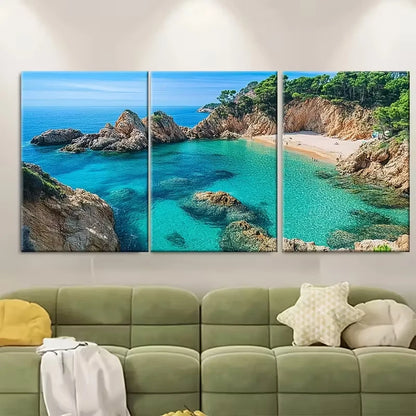 3pcs Turquoise Mediterranean Beach Metal Print Ready to Hang Art