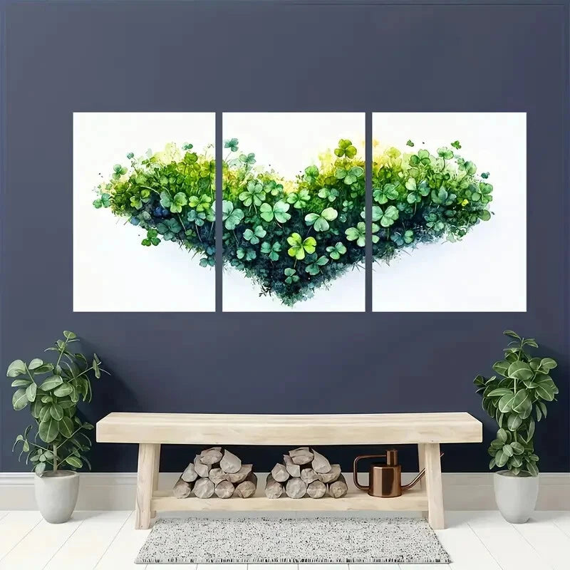 3pcs St. Patrick'S Day Clover Art Print Metal Print Ready to Hang Art - Bella Home Decor