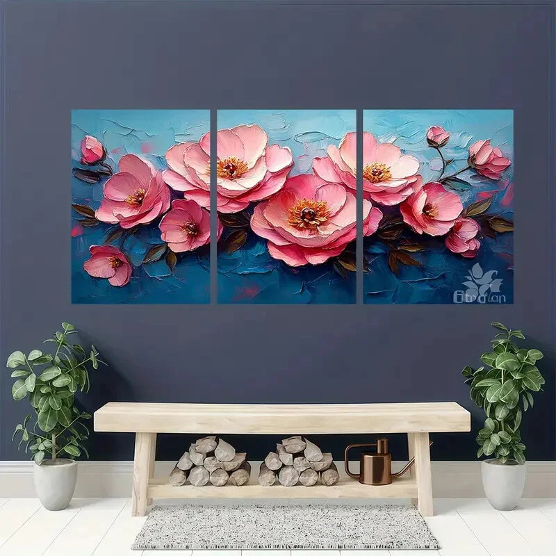 3pcs Peonies Impasto Oil Painting Floral Art Metal Print Ready to Hang Art