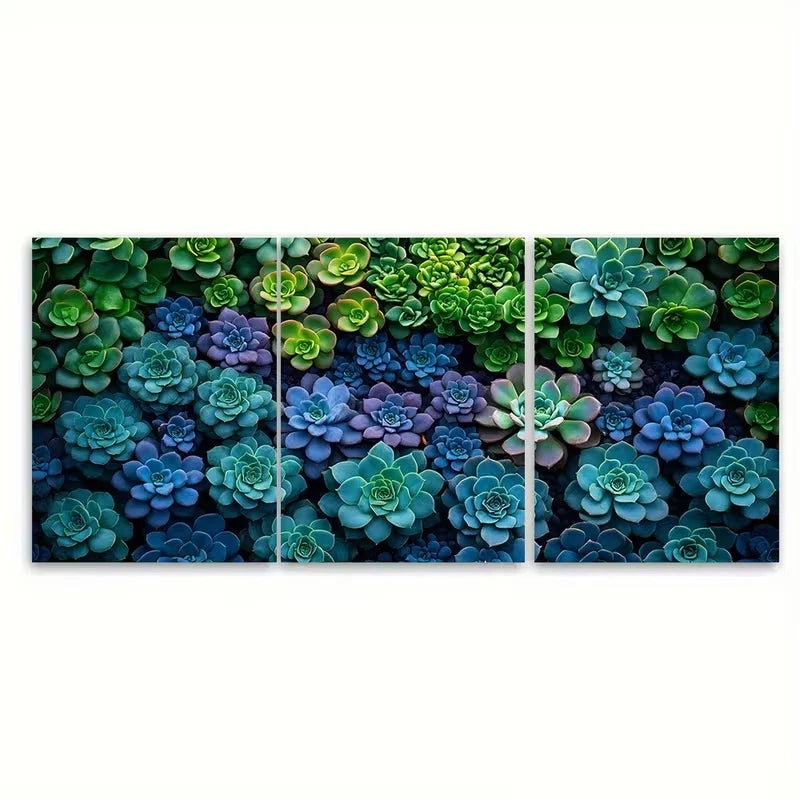 3pcs Succulent Plant Purple Green Decor Wall Art Set Canvas Framed 50x70cm - High Quality Print 100% Australian Made Wall Canvas Ready to Hang