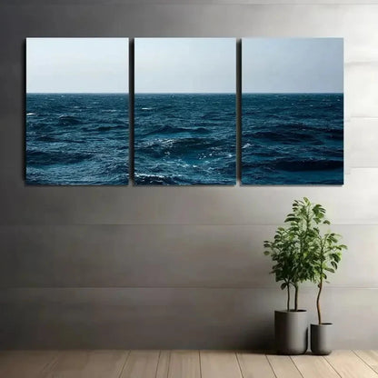 3pcs Vast Ocean with Dark Blue Sea Artwork Metal Print Ready to Hang Art - Bella Home Decor