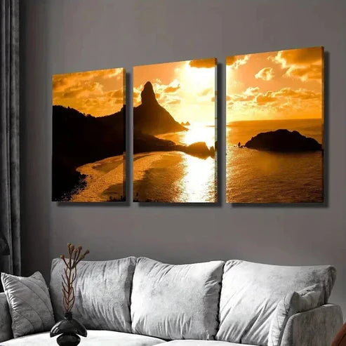 3pcs Sea Sunset Golden Coast Scenery Wall Art Canvas Unframed - High Quality Print 100% Australian Made Wall Canvas