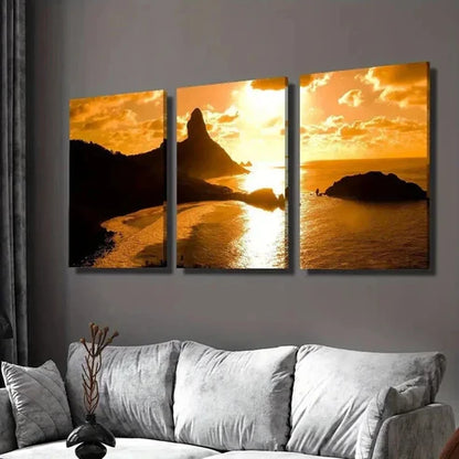 3pcs Sea Sunset Golden Coast Scenery Wall Art Canvas Unframed - High Quality Print 100% Australian Made Wall Canvas
