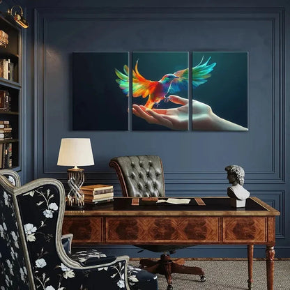 3pcs Colorful Hummingbird Human Hand Animal Art Metal Print Ready to Hang Art - Bella Home Decor