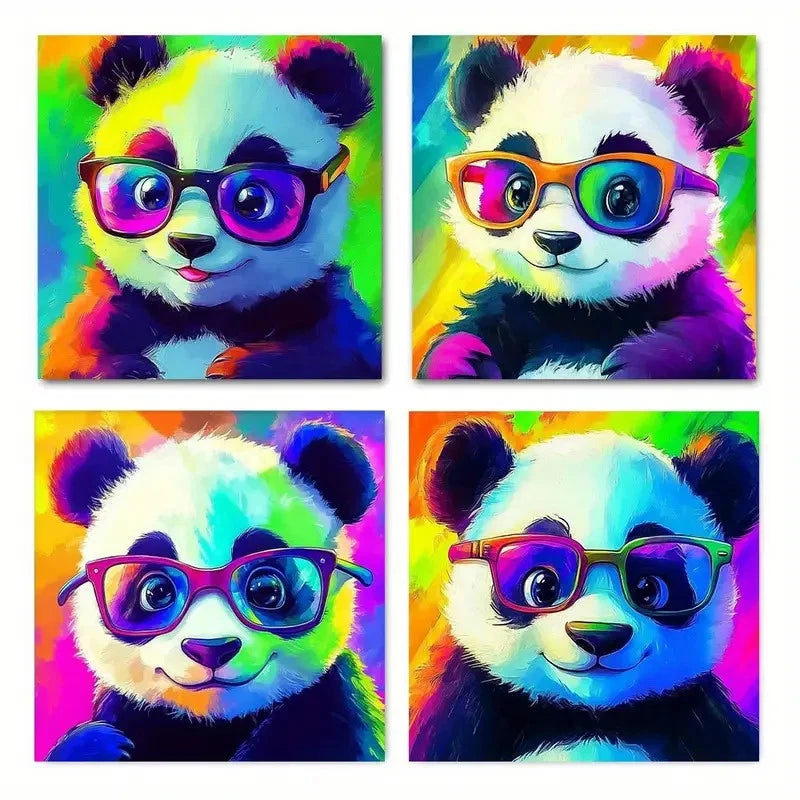 4pcs Vibrant Panda Fashion Art Prints Wall Art Canvas Framed