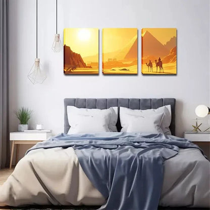 3pcs Decoration, Pyramid, Sun, Camel, Wall Art Canvas Unframed - High Quality Print 100% Australian Made Wall Canvas - Bella Home Decor