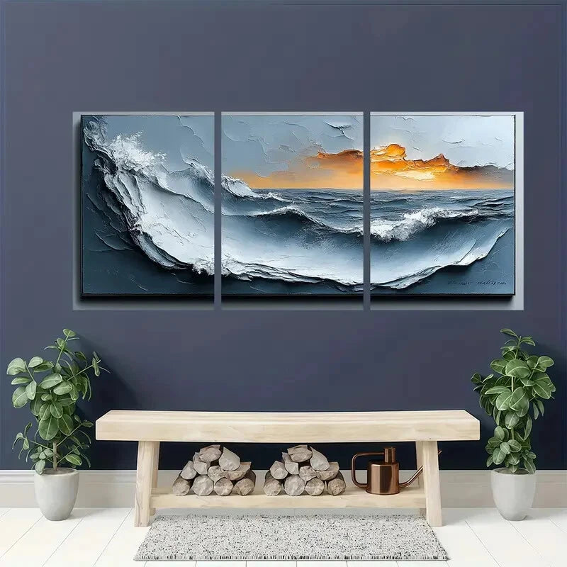 3pcs Minimalist Gray Abstract Painting Metal Print Ready to Hang Art - Bella Home Decor