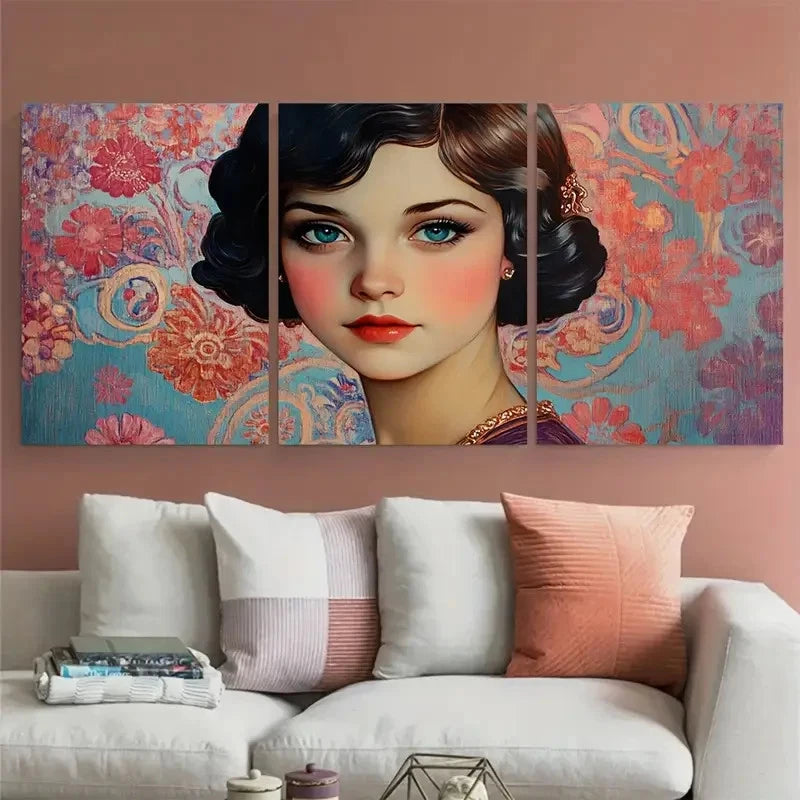 3pcs Glamorous Young Woman 1920s Design Wall Art Set Canvas Framed 40x60cm - High Quality Print 100% Australian Made Wall Canvas Ready to Hang - Bella Home Decor