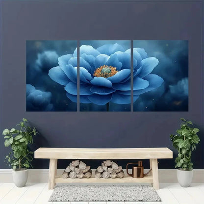 3pcs Light Blue Peony Flower Painting Metal Print Ready to Hang Art - Bella Home Decor
