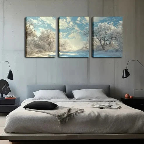 3pcs Winter Woods, White Snow Wall Art Set Wall Art Canvas Unframed - High Quality Print 100% Australian Made Wall Canvas
