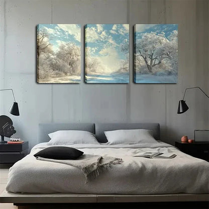 3pcs Winter Woods, White Snow Wall Art Set Wall Art Canvas Unframed - High Quality Print 100% Australian Made Wall Canvas