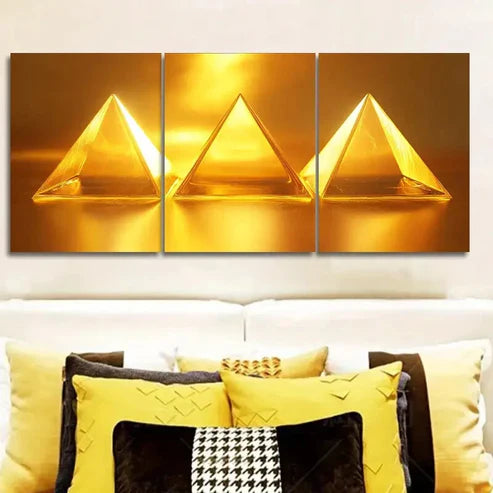 3pcs Yellow Triangle Design Wall Art Set Canvas Unframed - High Quality Print 100% Australian Made Wall Canvas