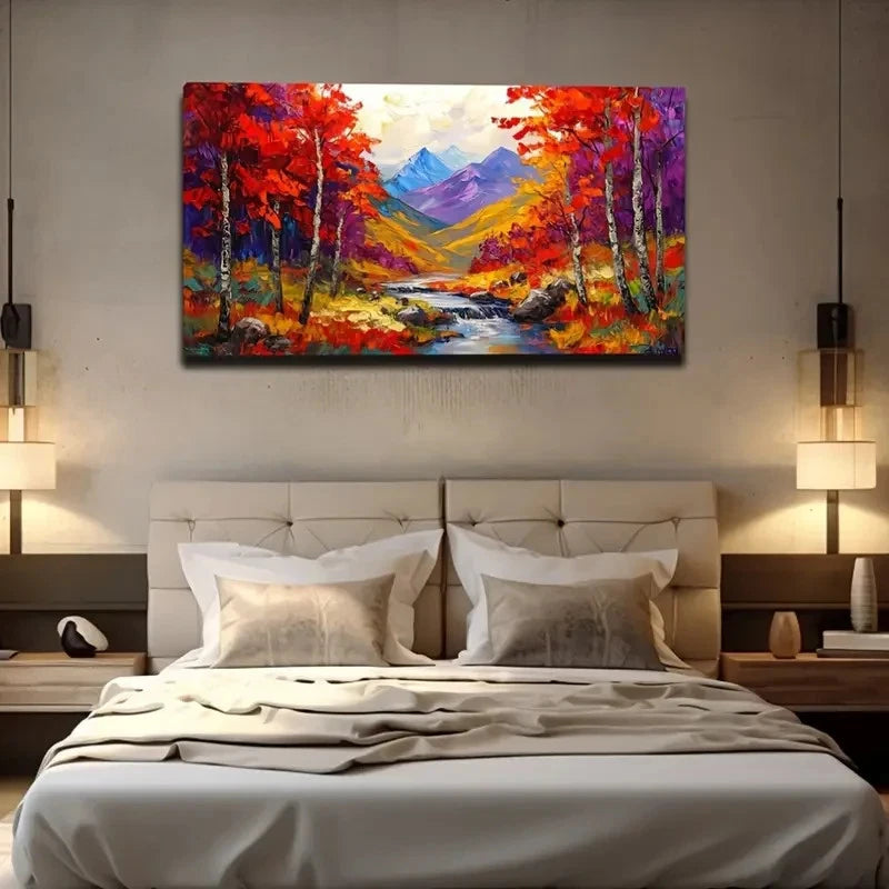 Autumn Red Leaves Romantic Wall Art Canvas Office Home Room Framed 120x60cm