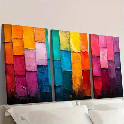 3pcs Abstract Colorful Block Original Boho R  Wall Art Set Canvas Framed 50x70cm - High Quality Print 100% Australian Made Wall Canvas Ready to Hang - Bella Home Decor