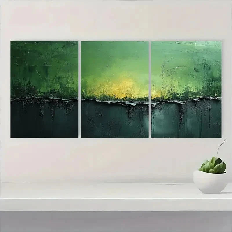3pcs Green Abstract Minimalist Wabi Sabi Style Metal Print Ready to Hang Art