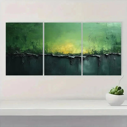 3pcs Green Abstract Minimalist Wabi Sabi Style Metal Print Ready to Hang Art