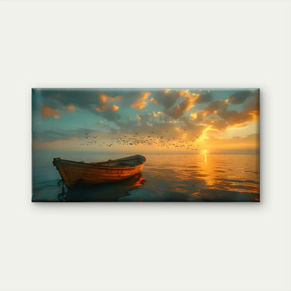 Sunset Boat Ocean Skyline Wall Art Canvas Office Home Room Framed 120x60cm