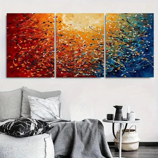 3pcs Dynamic Orange Blue Textures Wall Art Set Canvas Framed 40x60cm - High Quality Print 100% Australian Made Wall Canvas Ready to Hang