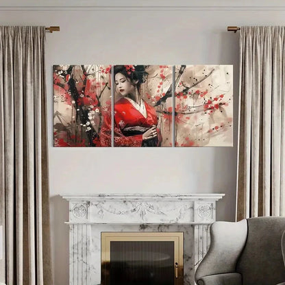3pcs Kimono Cherry Blossoms Japanese Traditional Metal Print Ready to Hang Art - Bella Home Decor