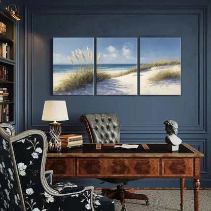 3pcs Beach Landscape Coastal Art Sand Dunes Metal Print Ready to Hang Art - Bella Home Decor