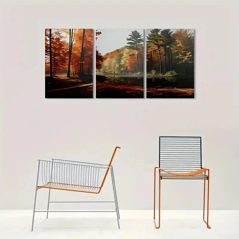 3pcs Autumn Forest Nature Landscape Metal Print Ready to Hang Art - Bella Home Decor