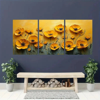 3pcs Yellow Wildflower Oil Small Impasto Art Metal Print Ready to Hang Art - Bella Home Decor
