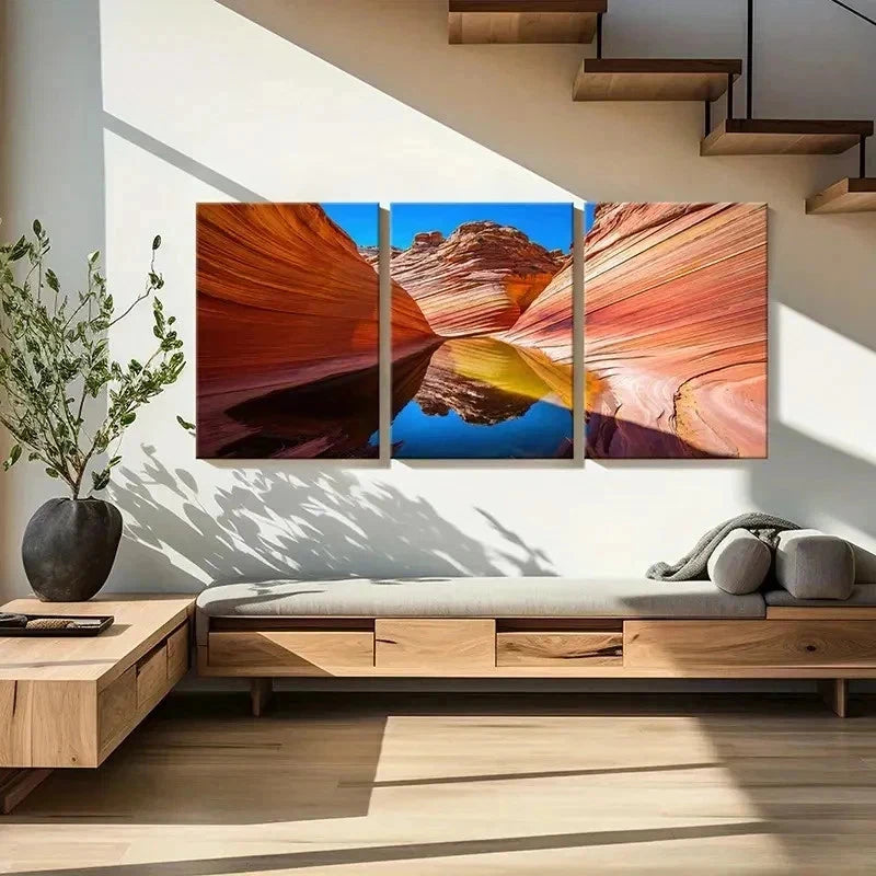 3pcs Wave Rocky Canyon Arizona Landscape Wall Art Set Canvas Framed 60x90cm - High Quality Print 100% Australian Made Wall Canvas Ready to Hang