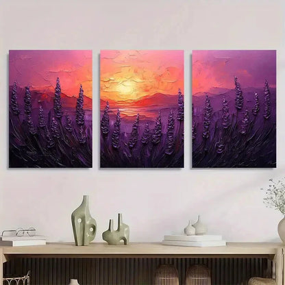 3pcs Lavender Sunset Coastal Metal Print Ready to Hang Art