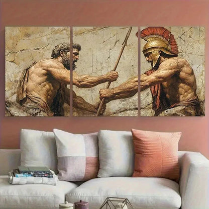 3pcs Menelaus Supporting Patroclus Illustration Metal Print Ready to Hang Art - Bella Home Decor