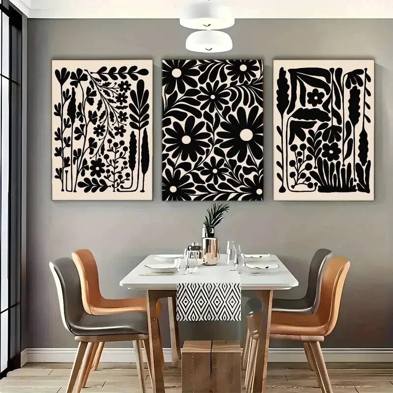 3pcs Touch Of Sophistication Beige Black Daisy Wall Art Set Canvas Framed 50x70cm - High Quality Print 100% Australian Made Wall Canvas Ready to Hang