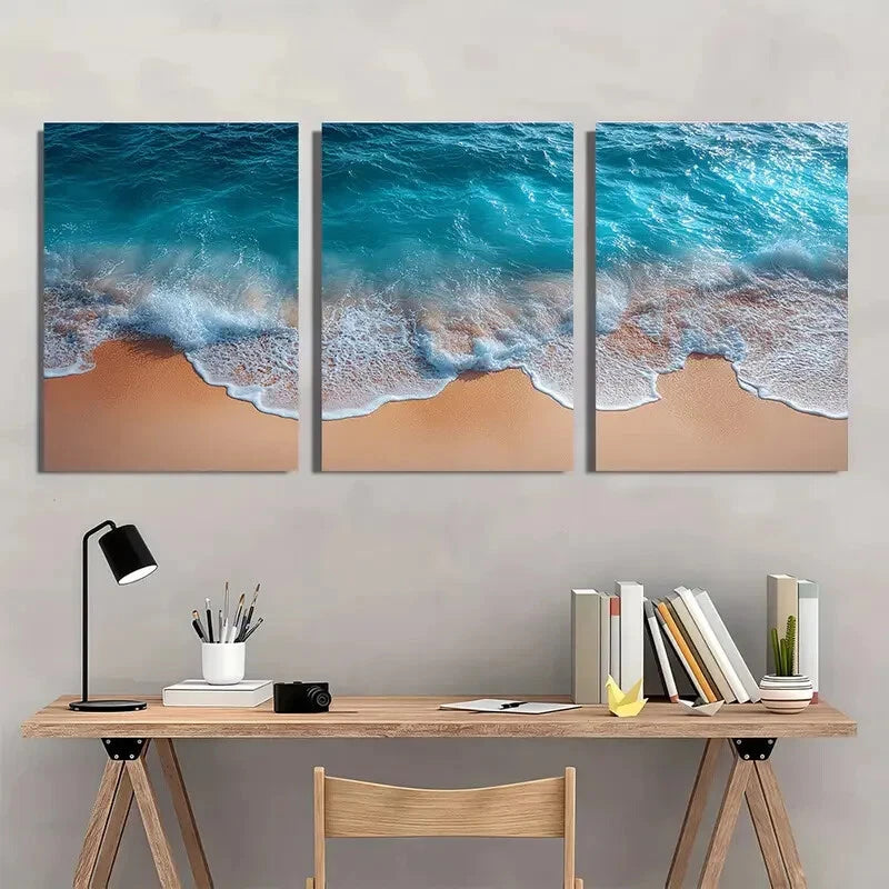 3pcs Minimalist Nautical Beach Ocean Photography Metal Print Ready to Hang Art - Bella Home Decor