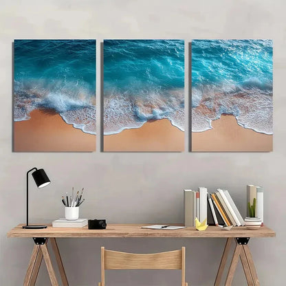3pcs Minimalist Nautical Beach Ocean Photography Metal Print Ready to Hang Art - Bella Home Decor