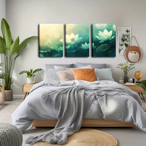 3pcs Serene White for Lotus Flowers Wall Art Canvas Unframed - High Quality Print 100% Australian Made Wall Canvas