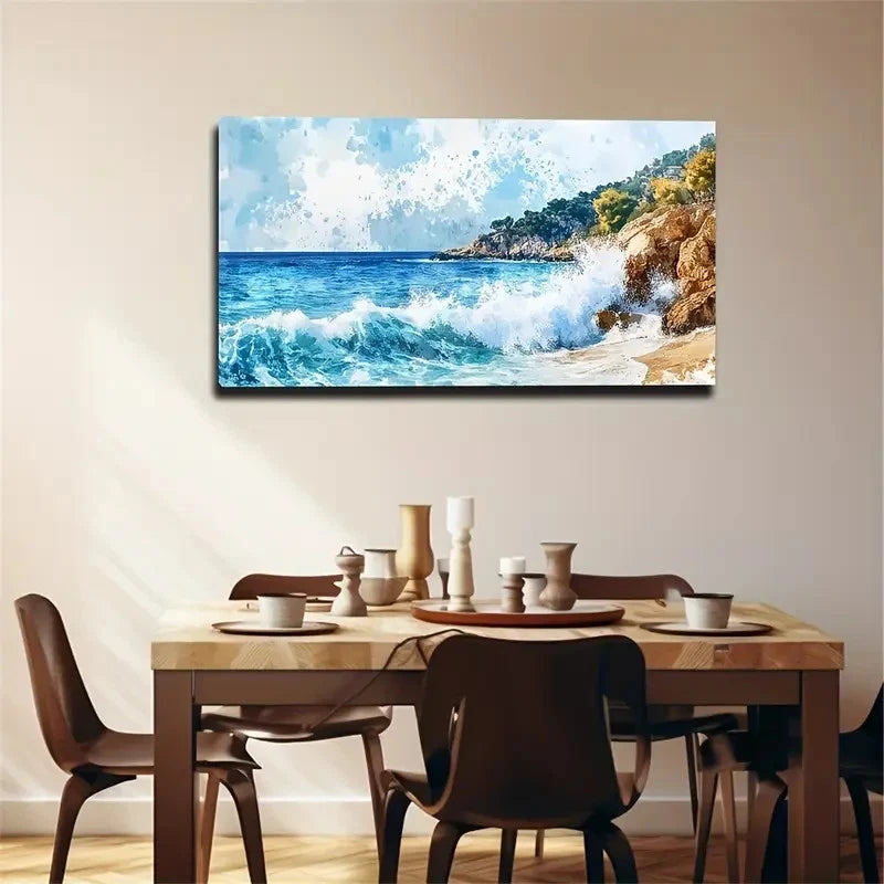 Dreamy Coastal Beach Scene Wall Art Canvas Office Home Room Framed 120x60cm