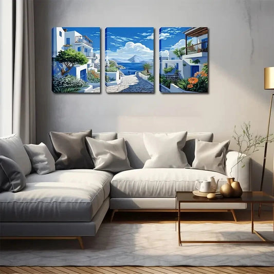 3pcs Beautiful Scenery Of Santorini Island Wall Art Set Canvas Framed 40x60cm - High Quality Print 100% Australian Made Wall Canvas Ready to Hang