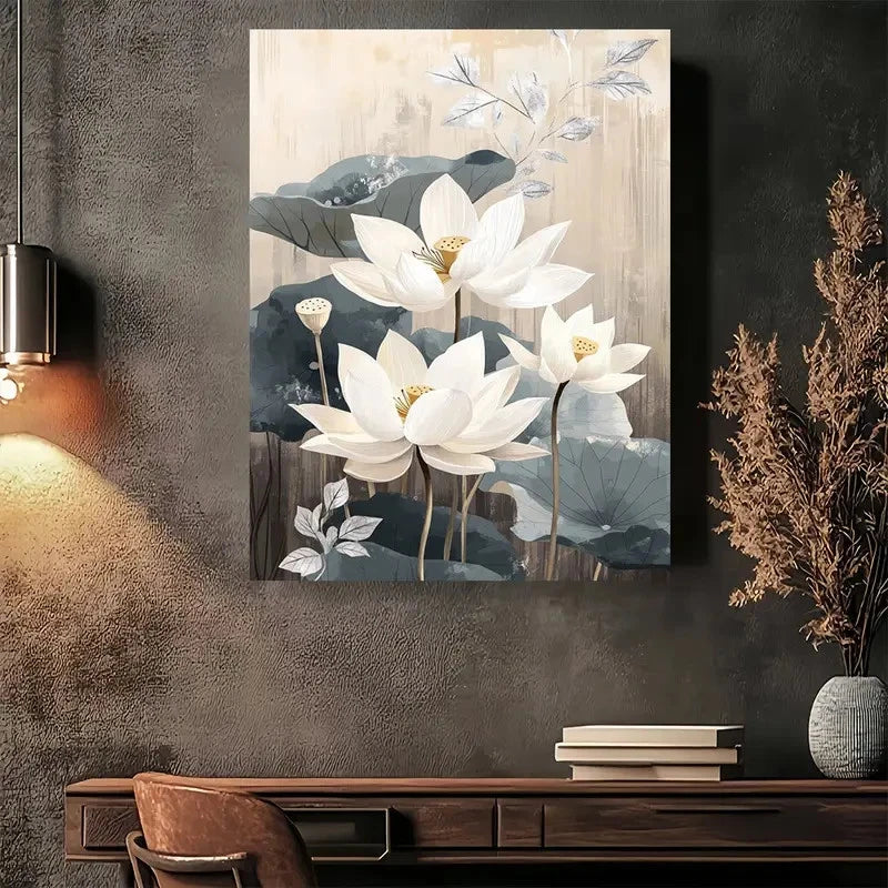 Beautiful Elegant for Lotus Blossom Painting 40x60cm Metal Print Ready to Hang
