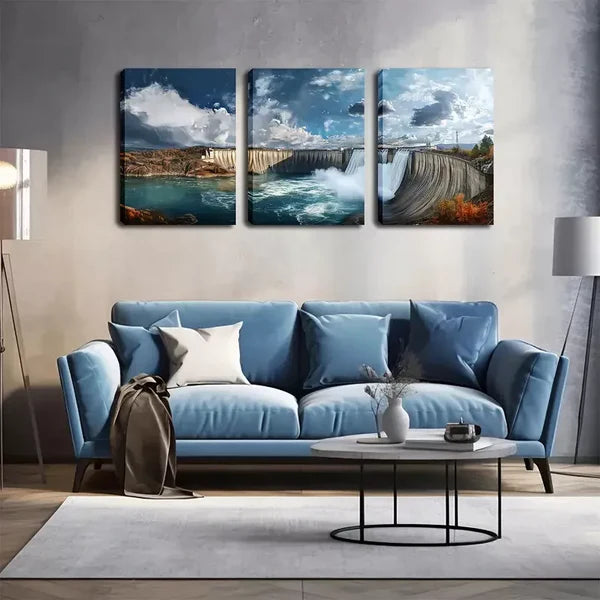 3pcs Large Dam Water Release, Attractive Wall Art Set Canvas Framed 60x90cm - High Quality Print 100% Australian Made Wall Canvas Ready to Hang - Bella Home Decor